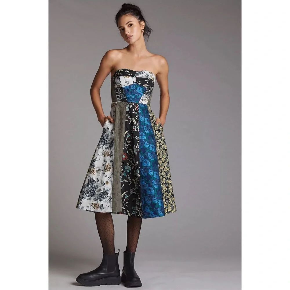Anthropologie Floral Sweetheart Midi Dress